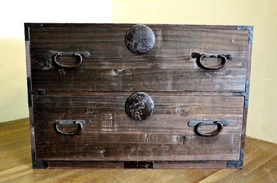 japanese antique low board, solid paulownia wood front, period chest of drawers, taisho era