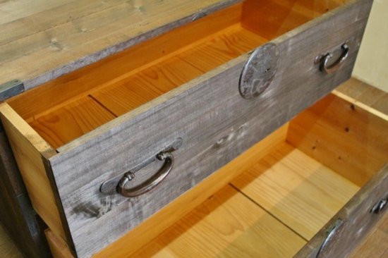 japanese antique low board, solid paulownia wood front, period chest of drawers, taisho era