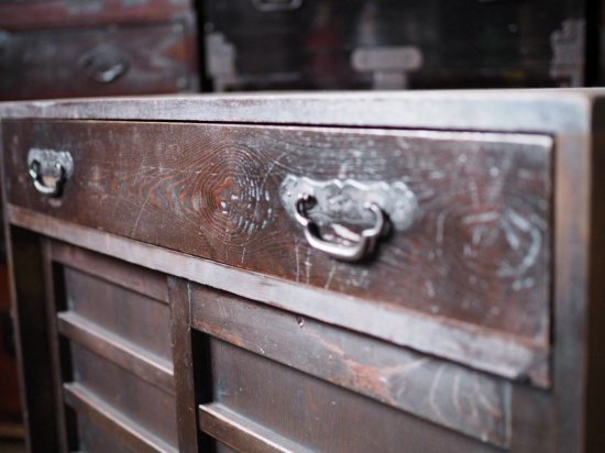 Japanese antique cabinet, 100-year old ledger chest, Meiji era