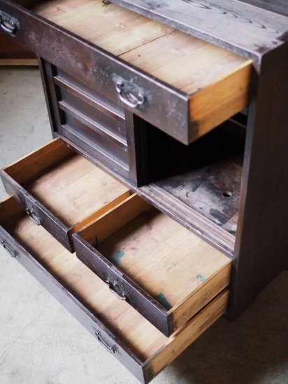 Japanese antique cabinet, 100-year old ledger chest, Meiji era