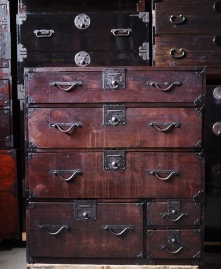 Edo period wardrobe chest with a withered taste, antique chest, Edo period