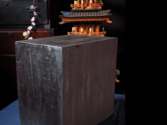 Antique black lacquer chest of drawers. Edo period.