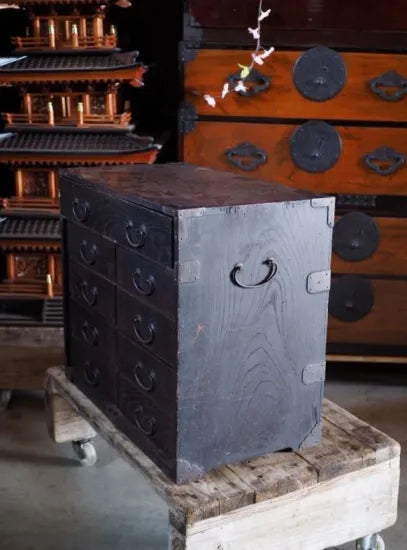 A heavy 100-year-old chest of drawers from the Meiji period