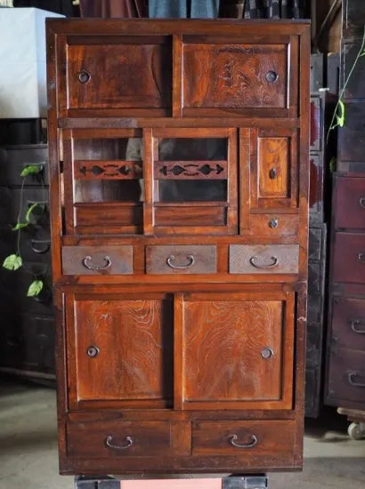 A popular antique two-tiered mizuya chest of drawers from the Taisho to early Showa era.