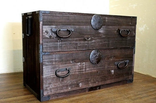 japanese antique low board, solid paulownia wood front, period chest of drawers, taisho era