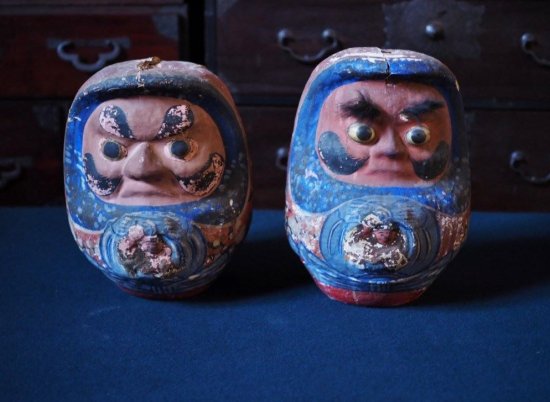 two old daruma dolls, taisho - early showa period.