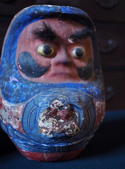 two old daruma dolls, taisho - early showa period.