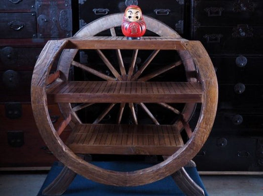 Display shelves remade from old wheels