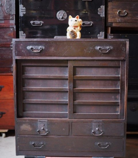 Japanese antique cabinet, 100-year old ledger chest, Meiji era