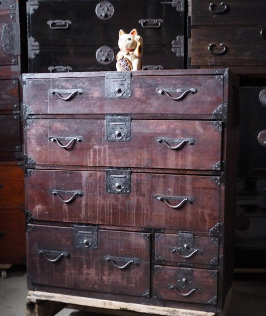 Edo period wardrobe chest with a withered taste, antique chest, Edo period