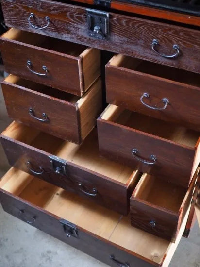 150-year-old antique accounting chest full of drawers from the early Meiji period