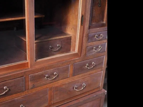 high-quality two-tiered tea chest made of zelkova wood from the early showa period