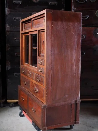 high-quality two-tiered tea chest made of zelkova wood from the early showa period