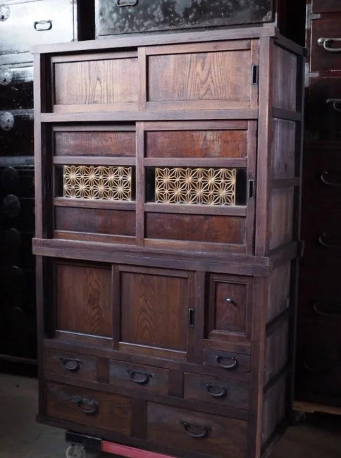 beautiful antique Mizuya chest of drawers from the Meiji period with kumiko work. 100 years old