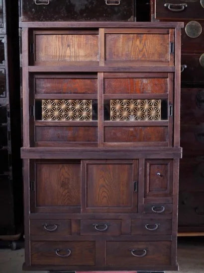 beautiful antique Mizuya chest of drawers from the Meiji period with kumiko work. 100 years old