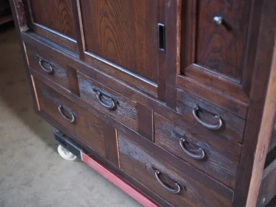 beautiful antique Mizuya chest of drawers from the Meiji period with kumiko work. 100 years old