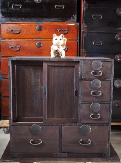 Antique accounting chest made of thick wood. Meiji era