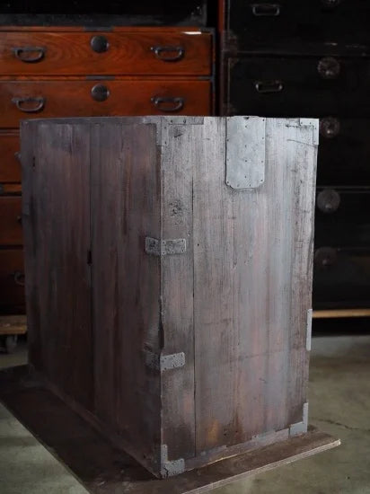 Antique accounting chest made of thick wood. Meiji era