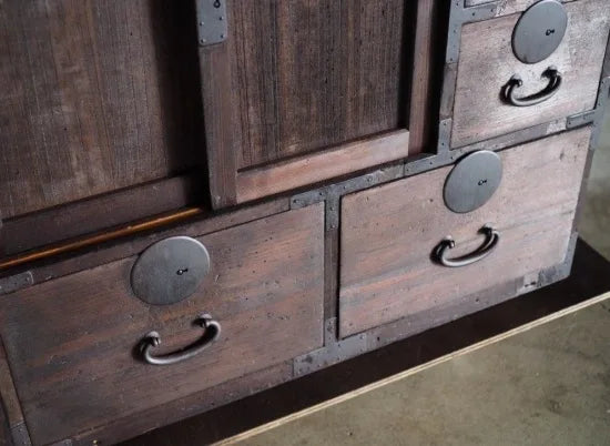 Antique accounting chest made of thick wood. Meiji era