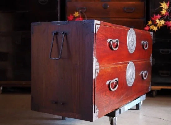 100 year old antique lowboard, front keyaki Soma chest of drawers, Meiji to Taisho era