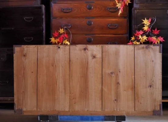 100 year old antique lowboard, front keyaki Soma chest of drawers, Meiji to Taisho era