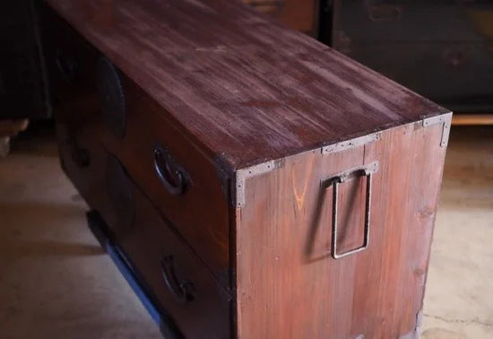 100 year old antique lowboard, front keyaki Soma chest of drawers, Meiji to Taisho era