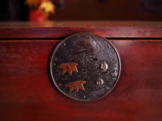 Antique lowboard with brass fittings, Nihonmatsu Tansu, Taisho era