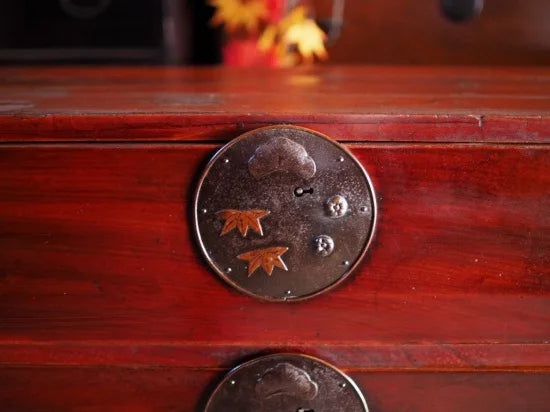 antique lowboard with brass fittings, Nihonmatsu Tansu, Taisho era (1912〜1926)