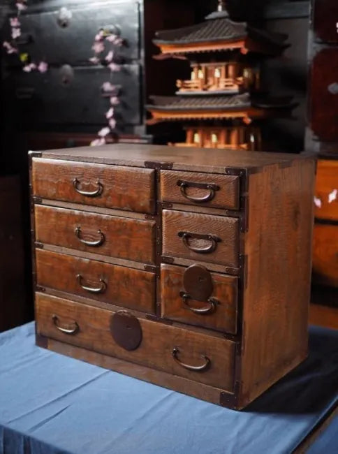 A lovely antique chest of drawers made of chestnut wood from the Meiji period