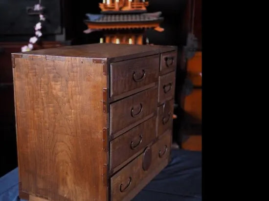 A lovely antique chest of drawers made of chestnut wood from the Meiji period