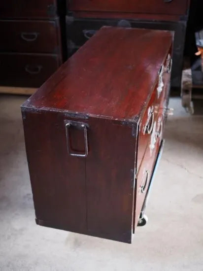 Antique lowboard made of Japanese zelkova wood from the Meiji period