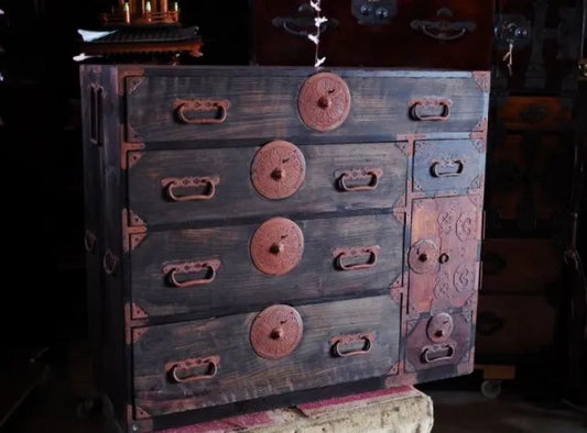 Bengala metal fittings An original antique chest from the Meiji period