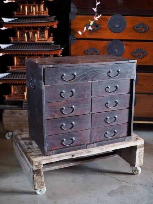 A heavy 100-year-old chest of drawers from the Meiji period