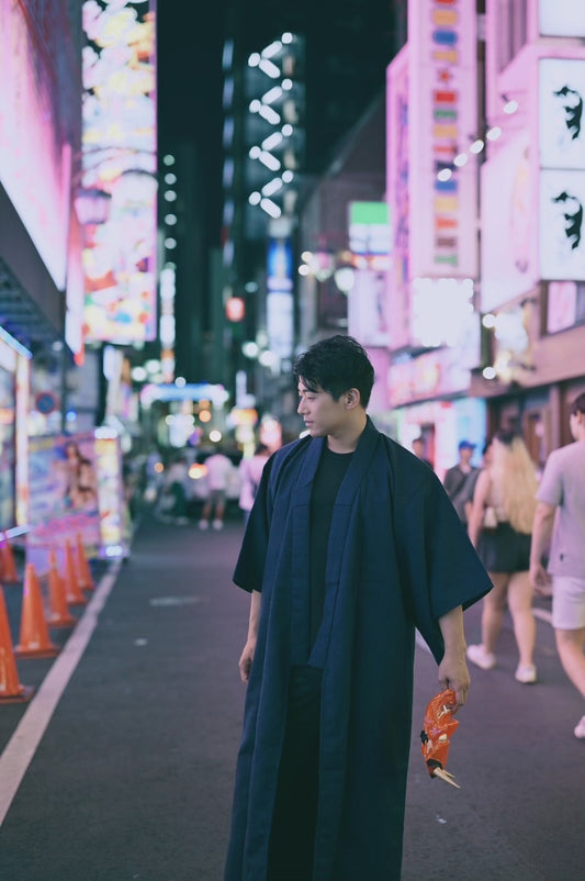 long navy blue kimono jacket